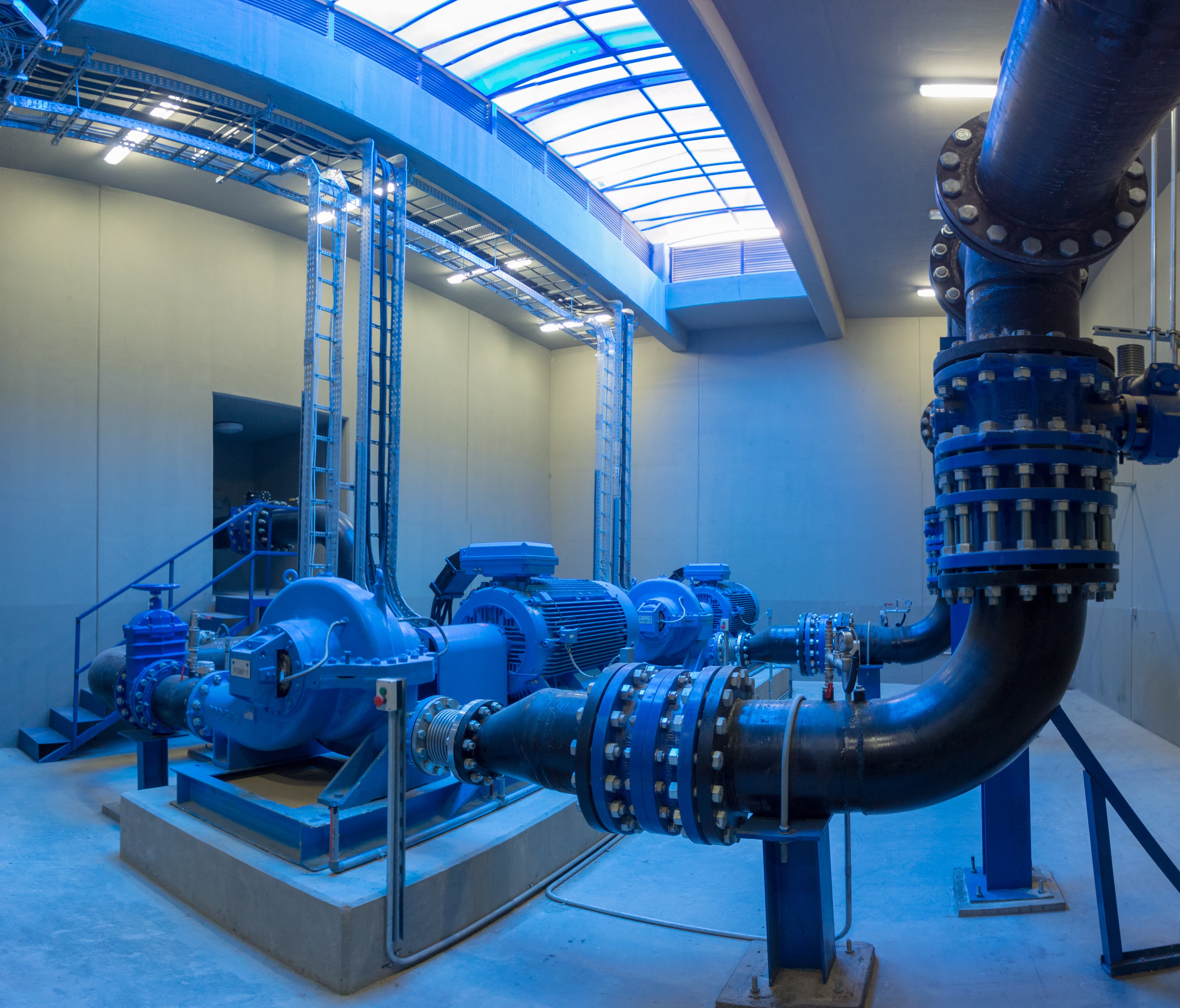 Industrial water pumps in a pump station